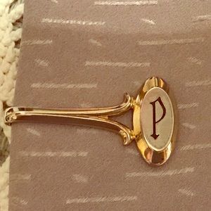Etched P Silver/Gold Tone Vintage Tie Clip